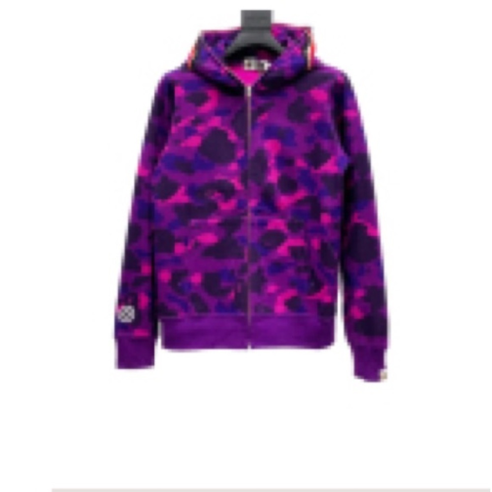 Camouflage purple men’s and women’s A Bathing Ape Shark Hoodie